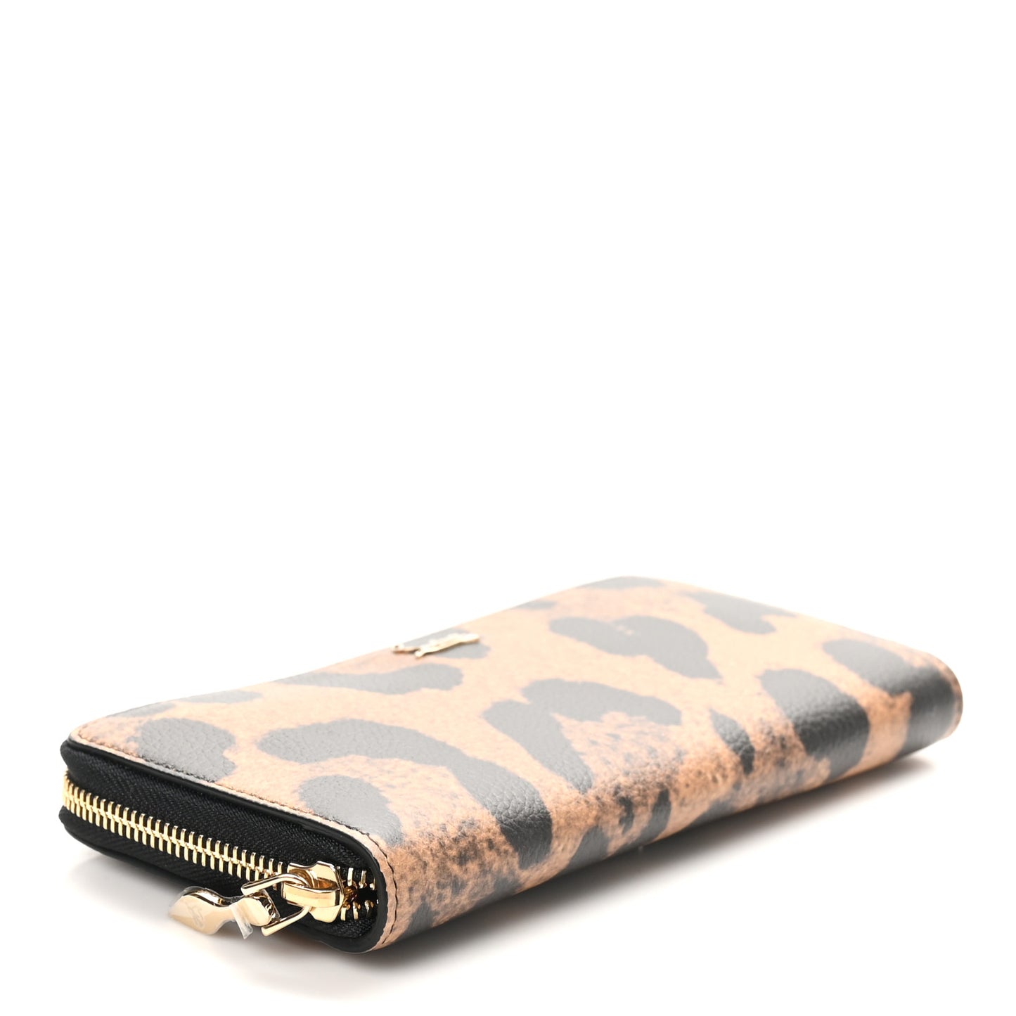 Calfskin Empire Leopard Panettone Zip Around Wallet Brown Gold