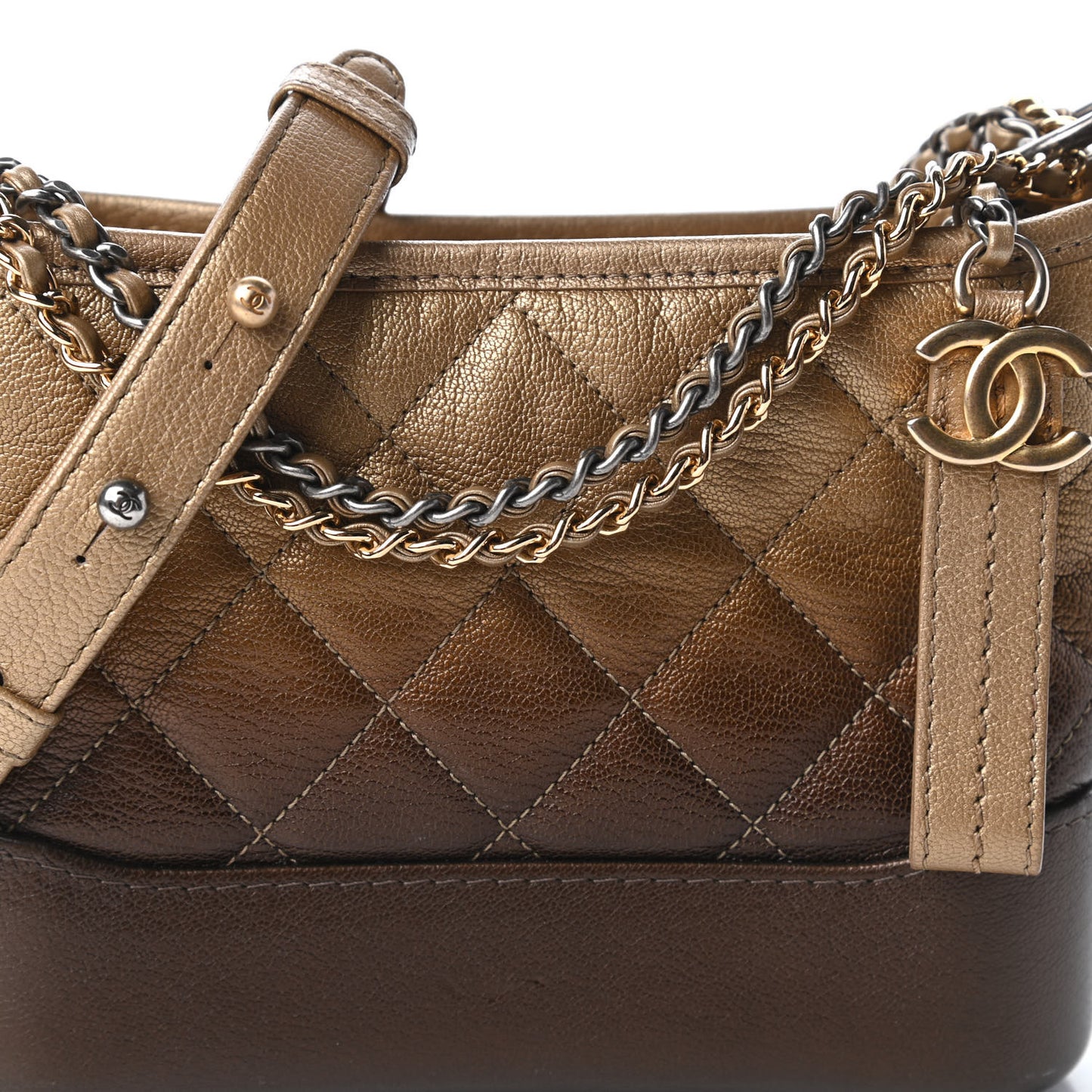 Metallic Goatskin Quilted Small Gabrielle Hobo Gold Bronze
