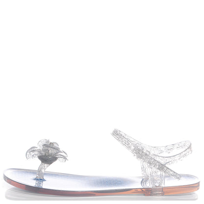Chanel Jelly Tweed Camellia Glitter Thong Sandals 39 Blue Ecru 1 of 7