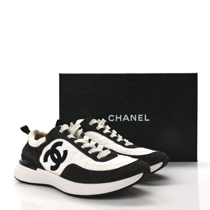 Chanel Nylon Suede Calfskin CC Sneakers 39.5 White Dark Grey 10 of 10