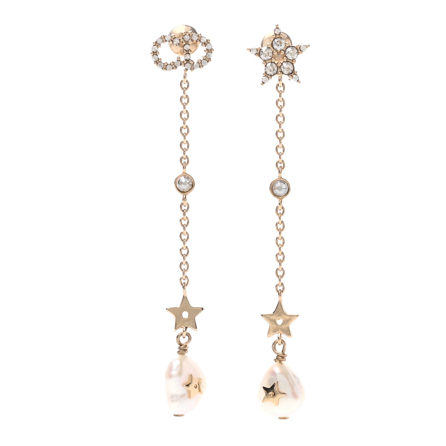 Pearl Crystal Shiny-D Dangle Chain Earrings Gold
