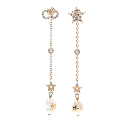 Christian Dior Pearl Crystal Shiny-D Dangle Chain Earrings Gold 1 of 4