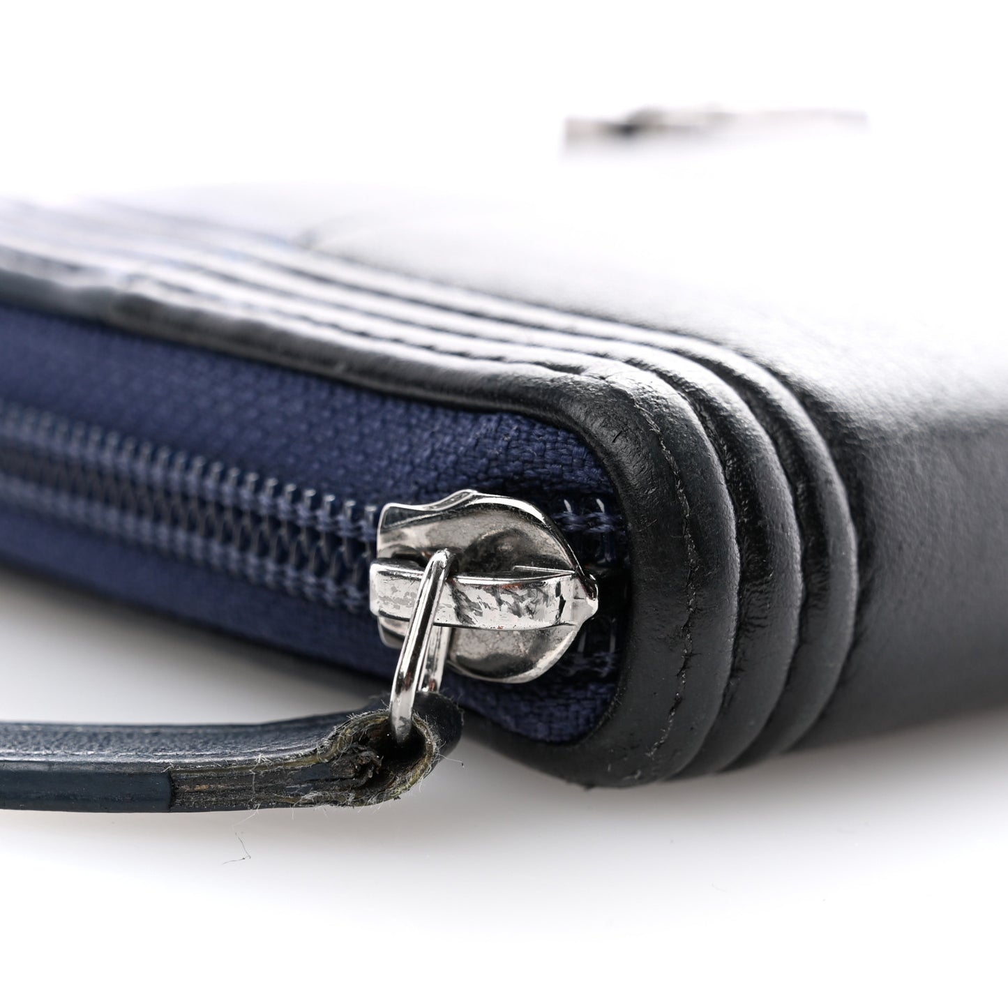 Calfskin Large Bi-Color Zip Around Boy Wallet Black Navy