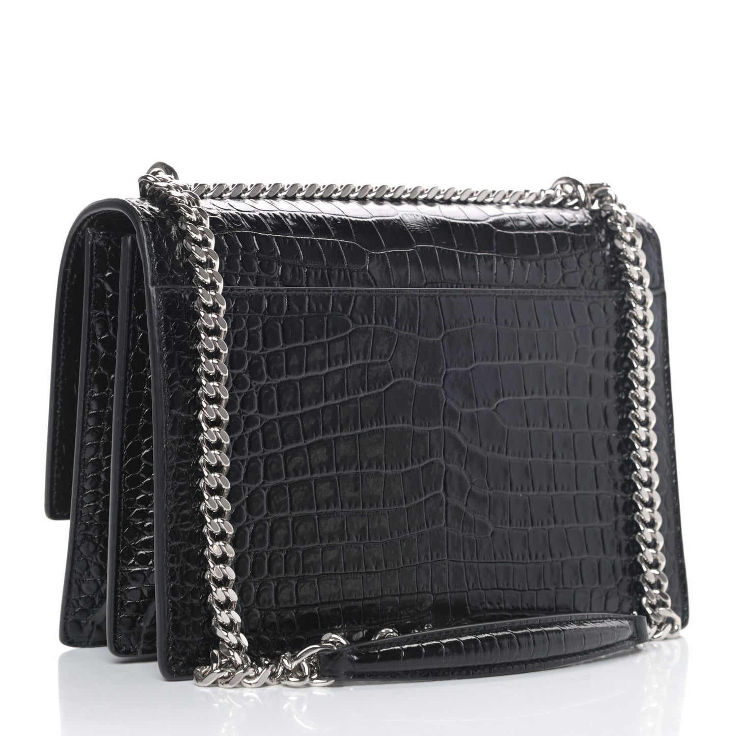 Calfskin Crocodile Embossed Medium Monogram Sunset Black