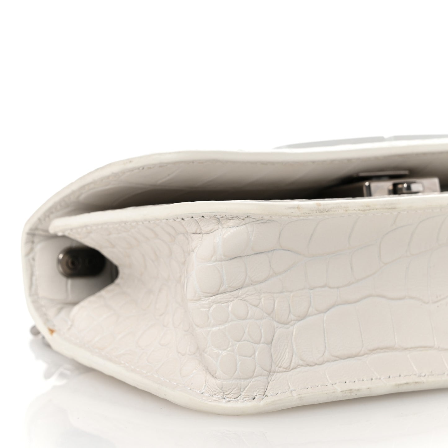 Extra Supple Calfskin Crocodile Embossed Gossip Chain Bag XS White