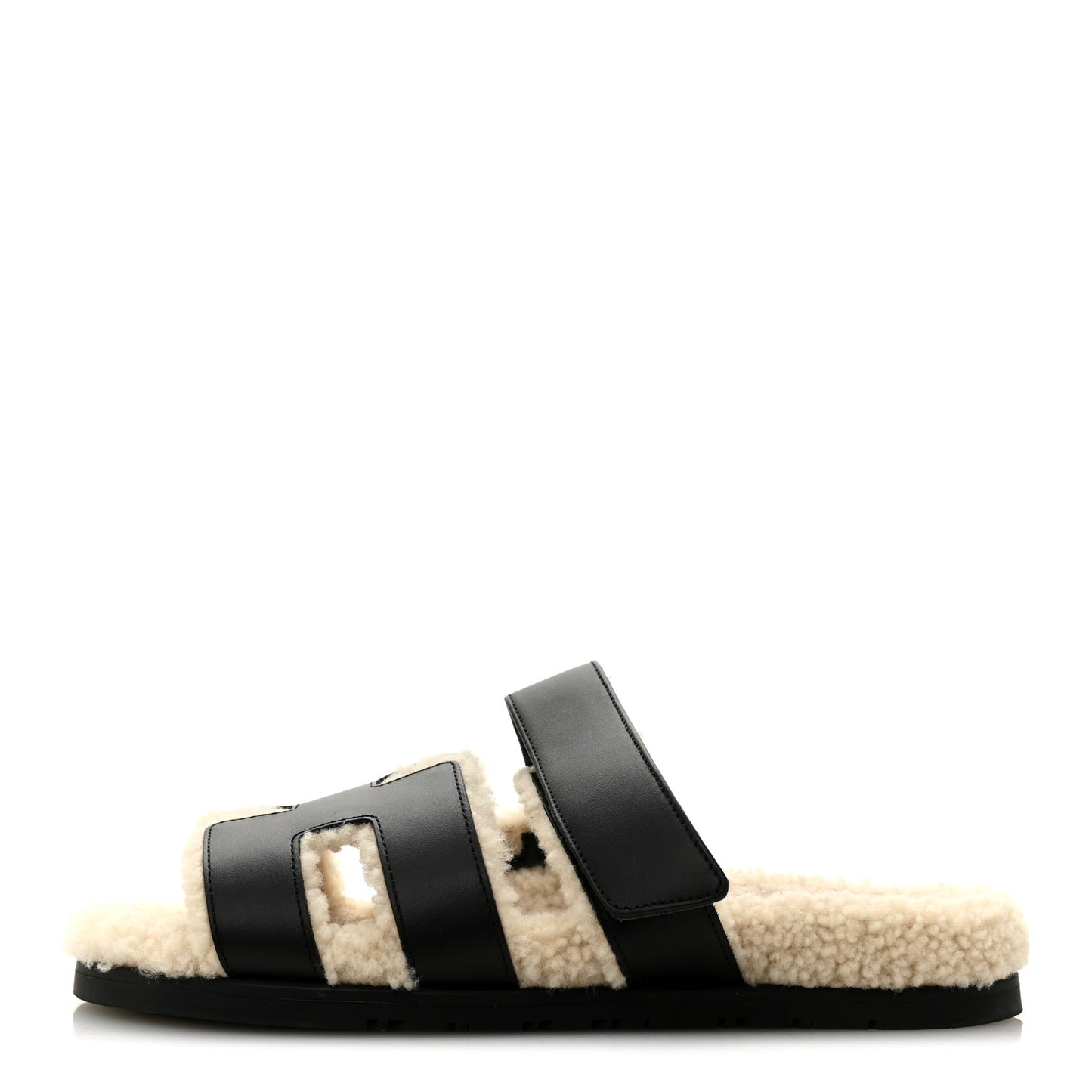 Calfskin Woolskin Womens Chypre Sandals 40 Black Ecru