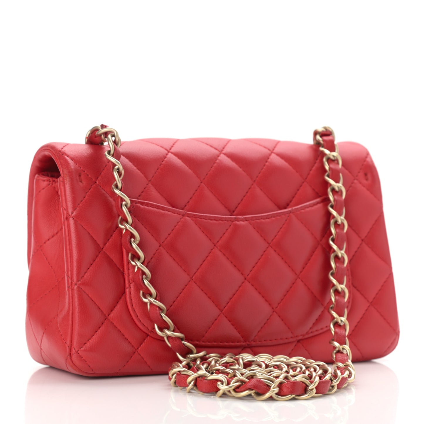 Lambskin Quilted Mini Rectangular Flap Red