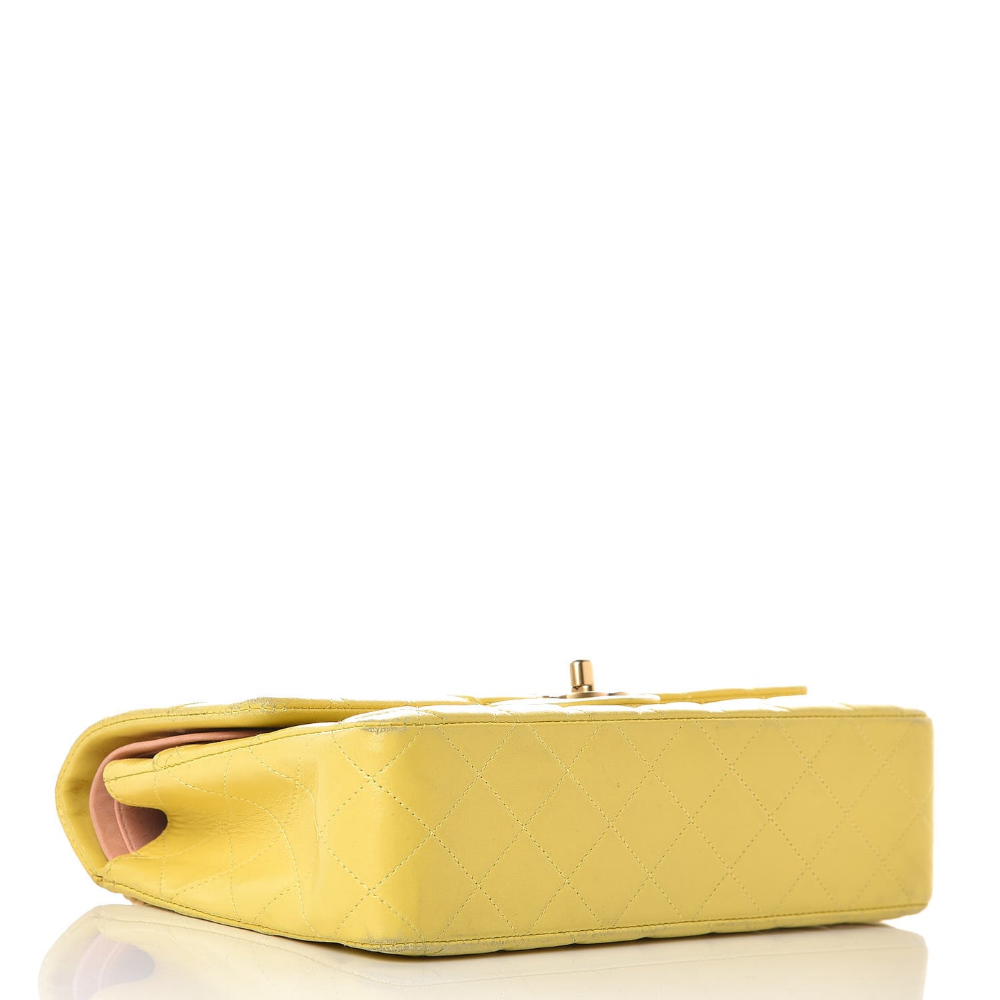 Lambskin Quilted Medium Double Flap Yellow