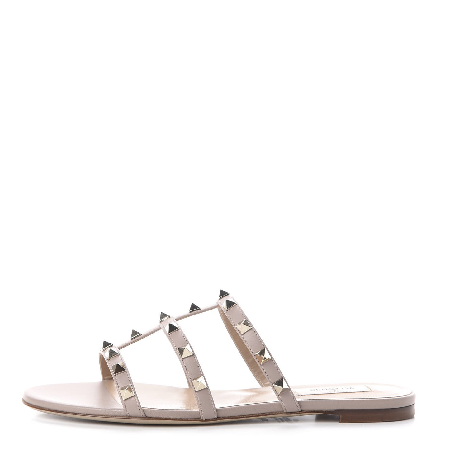 Calfskin Rockstud Caged Flat Slide Sandals 37.5 Poudre