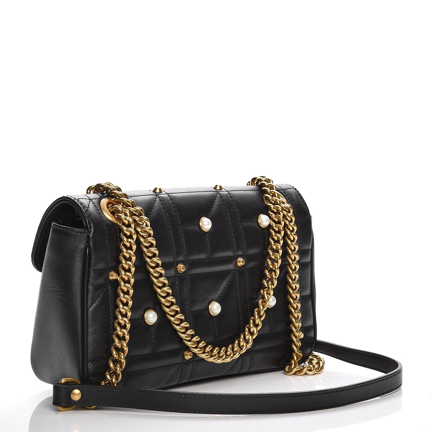 Gucci Calfskin Matelasse Studded Small Pearly GG Marmont Shoulder Bag Black 3 of 7