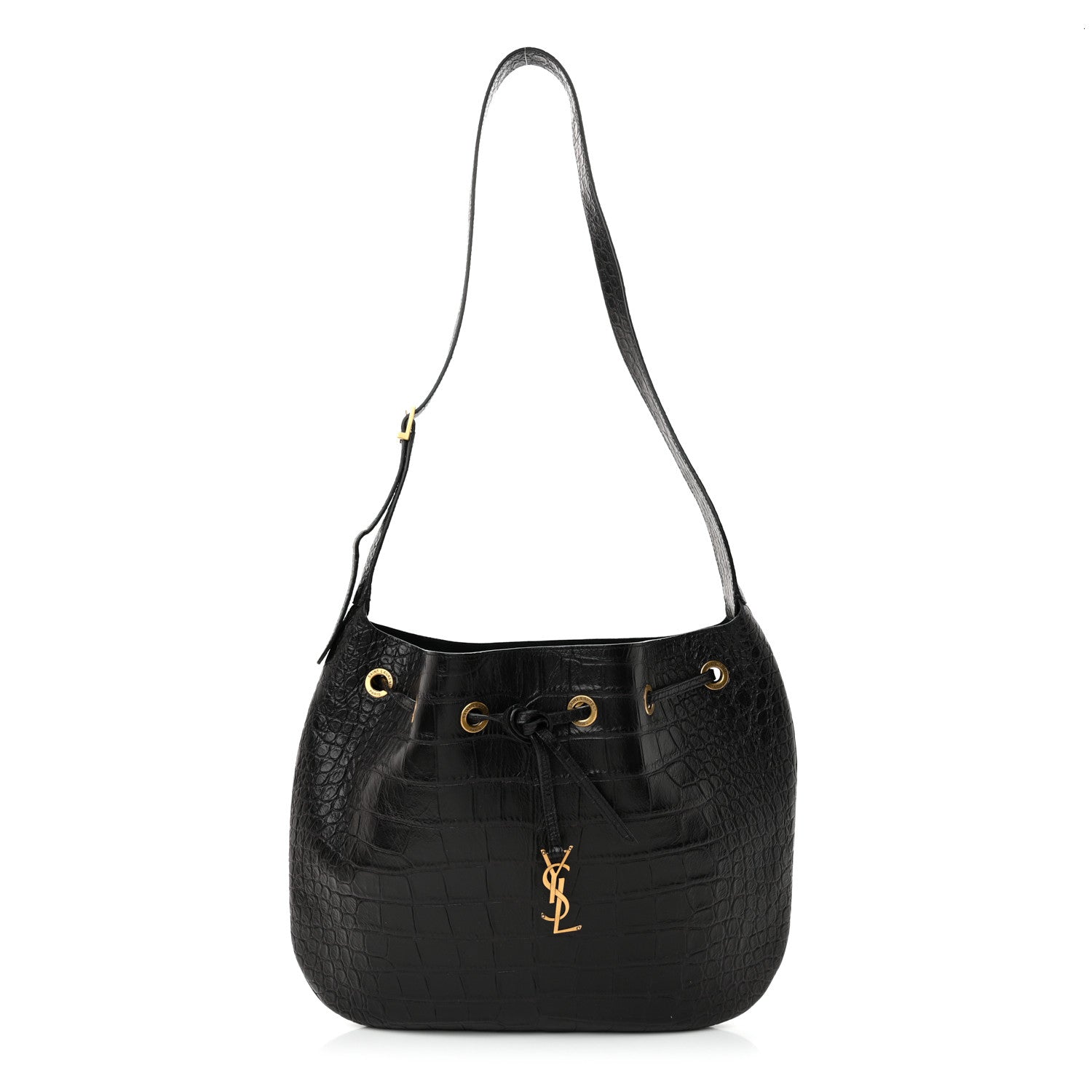 Saint Laurent Calfskin Crocodile Embossed Paris VII Large Flat Hobo Black 1 of 11