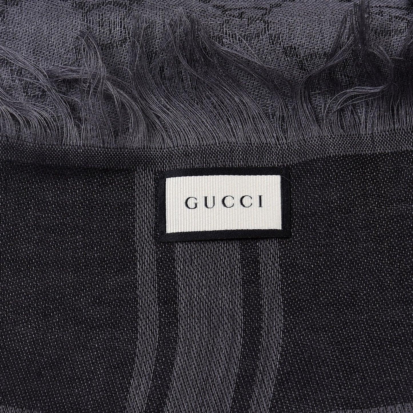 Wool Silk GG Monogram Diamante Plaid Surviee Shawl Graphite Black