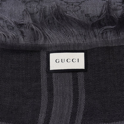 Gucci Wool Silk GG Monogram Diamante Plaid Surviee Shawl Graphite Black 8 of 8