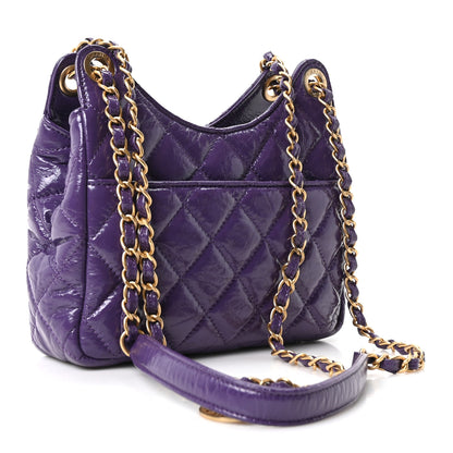 Chanel Shiny Crumpled Calfskin Quilted Small Wavy CC Hobo Purple 3 of 11