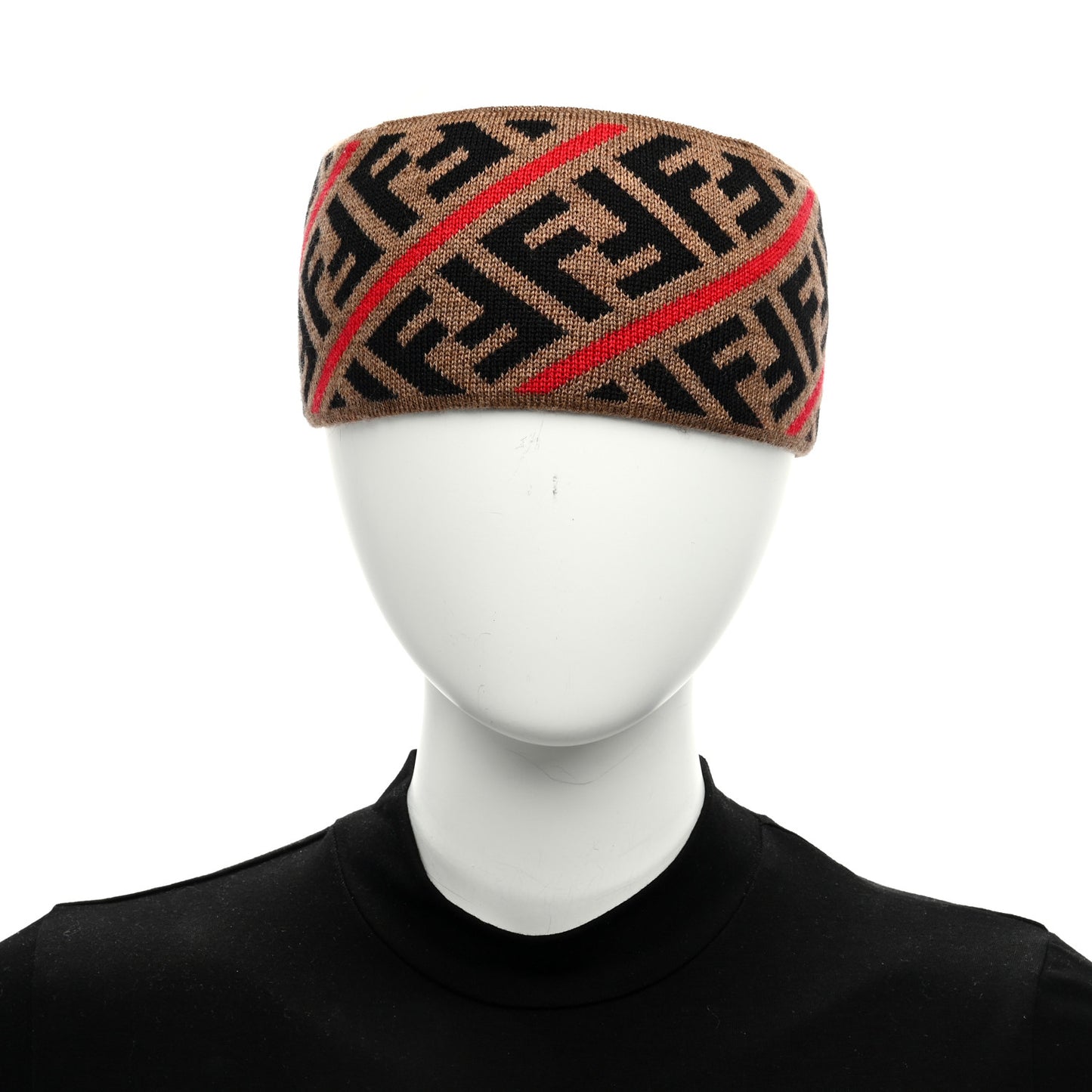 Wool Knitted FF Logo Headband Mud Black Red