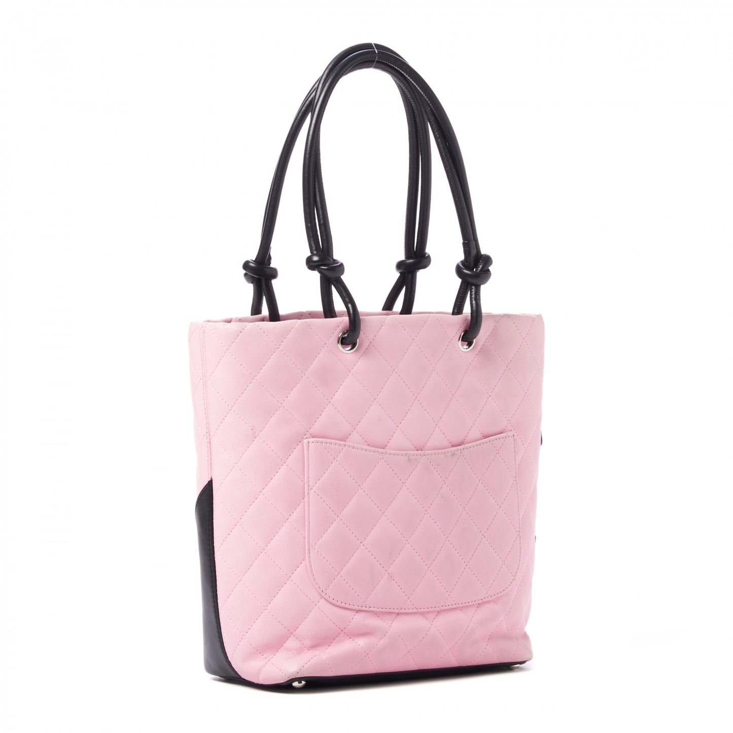 Calfskin Quilted Medium Cambon Tote Pink Black