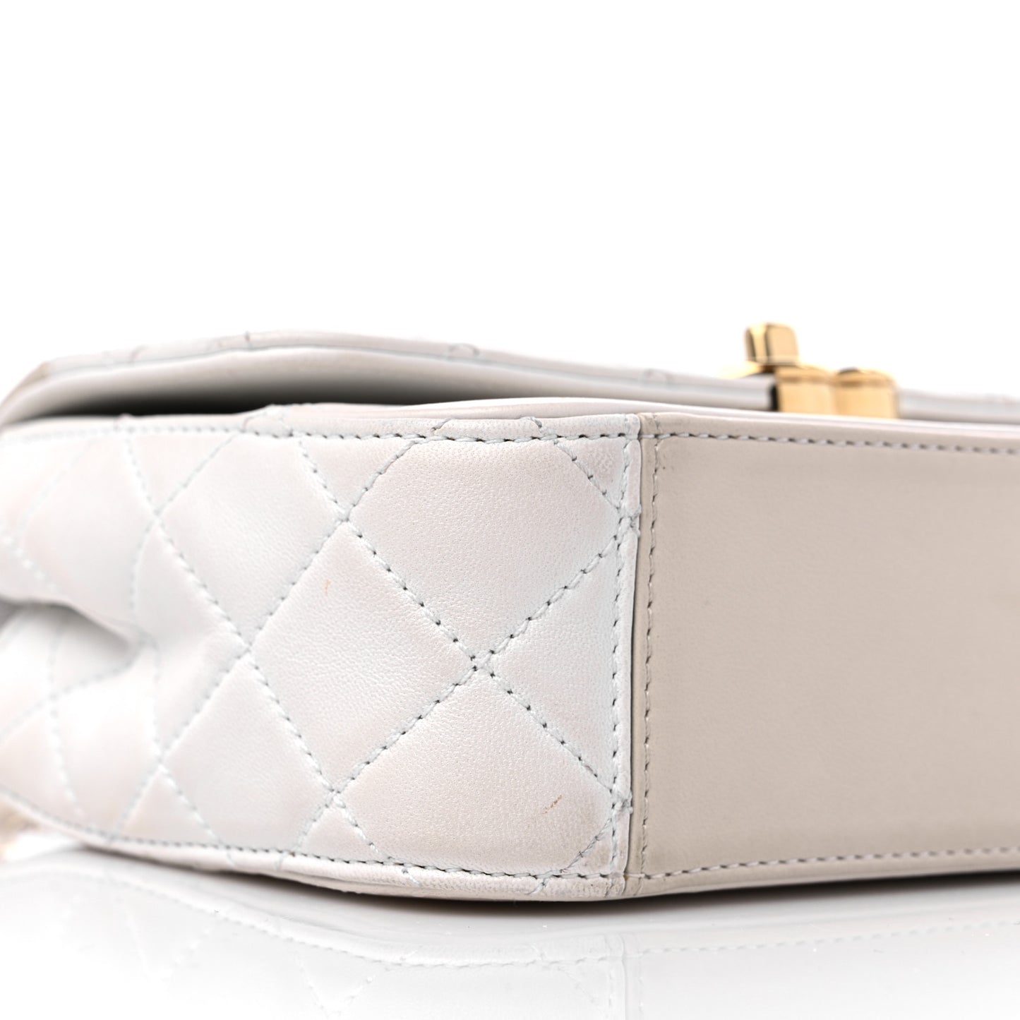 Lambskin Calfskin Quilted Shoulder Flap Bag Beige White