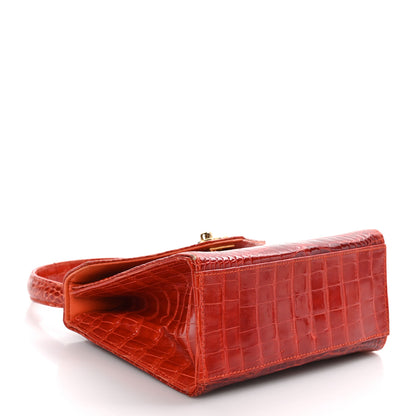 Chanel Shiny Crocodile Mini Top Handle Kelly Flap Orange 4 of 11