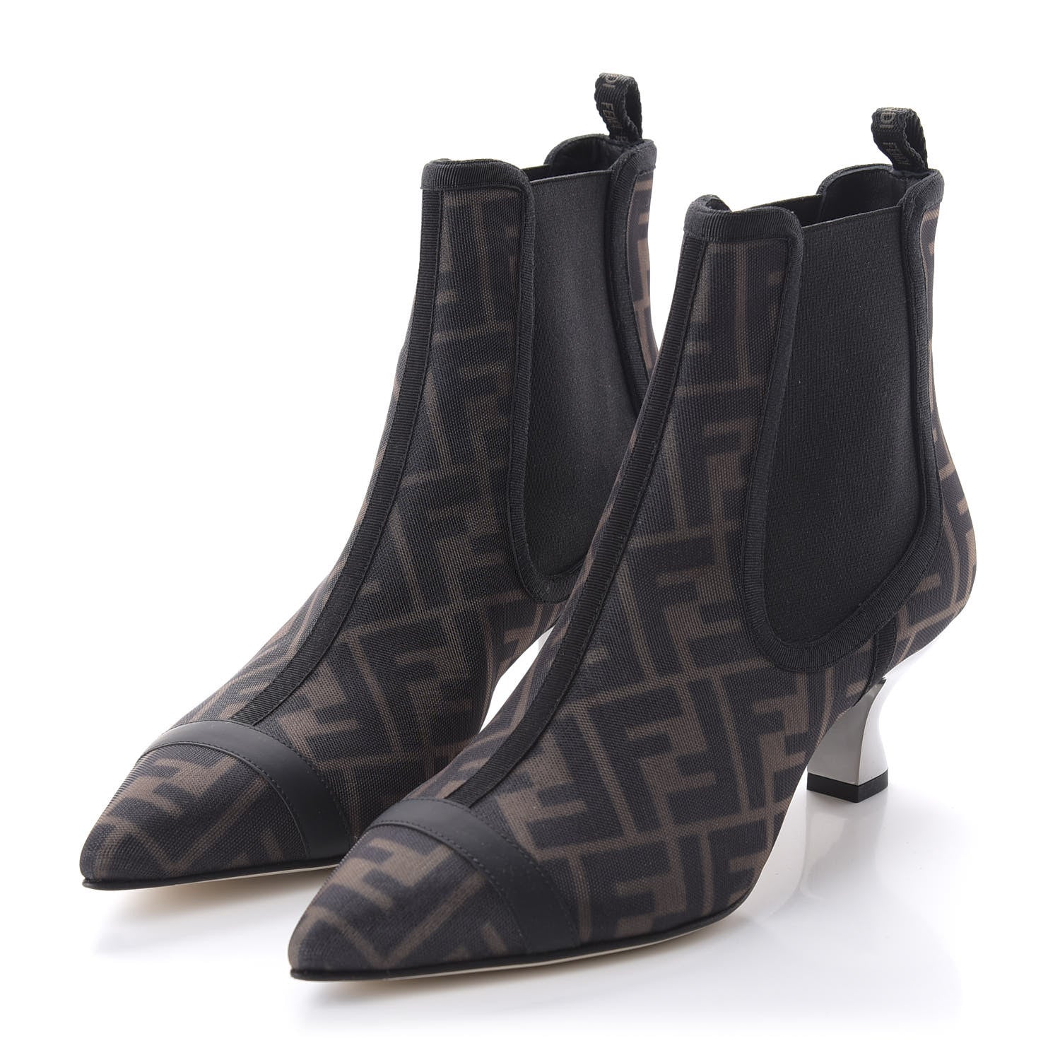 Fendi Mesh Tulle FF Colibri 55mm Ankle Booties 38 Tobacco Moro Black 3 of 9