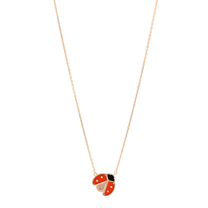 Van Cleef & Arpels 18K Rose Gold Carnelian Black Onyx Lucky Spring Open Wings Lady Bug Pendant Necklace 1 of 6