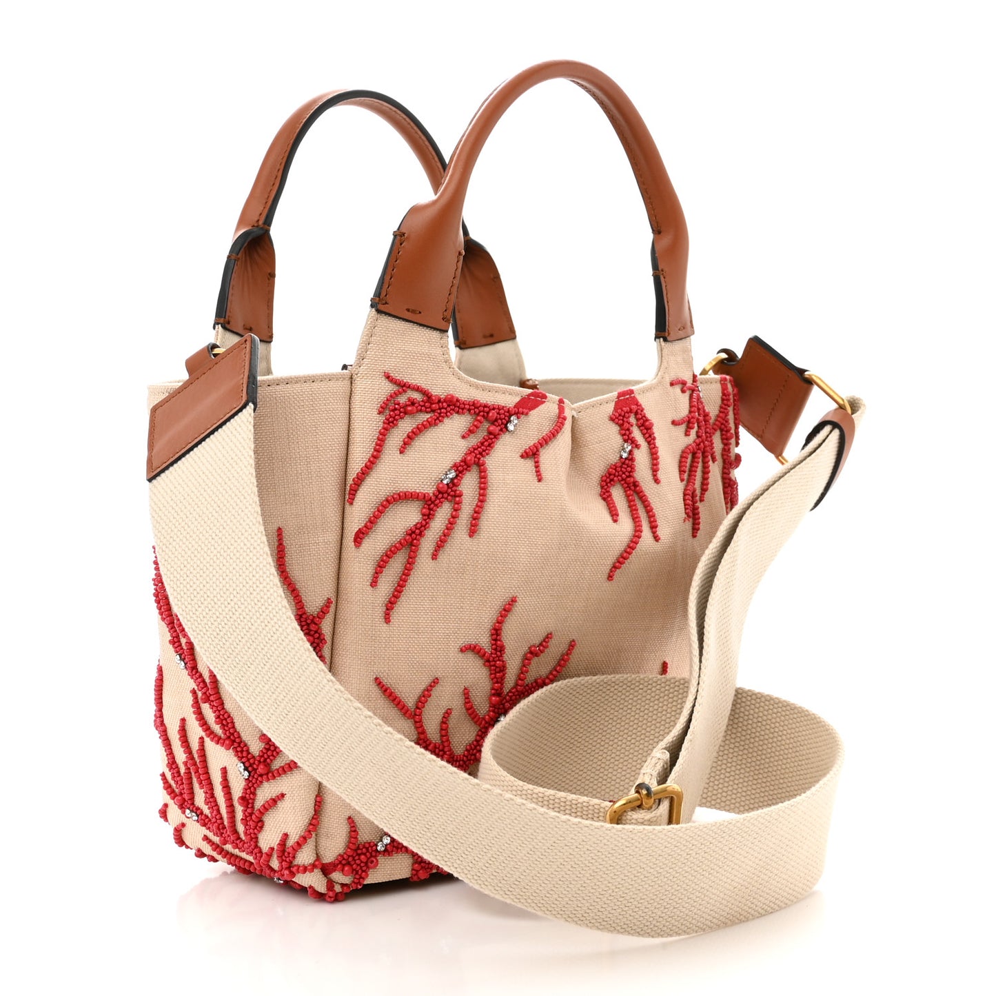 Canvas Beaded Atelier Print Tote Bag Naturale Red