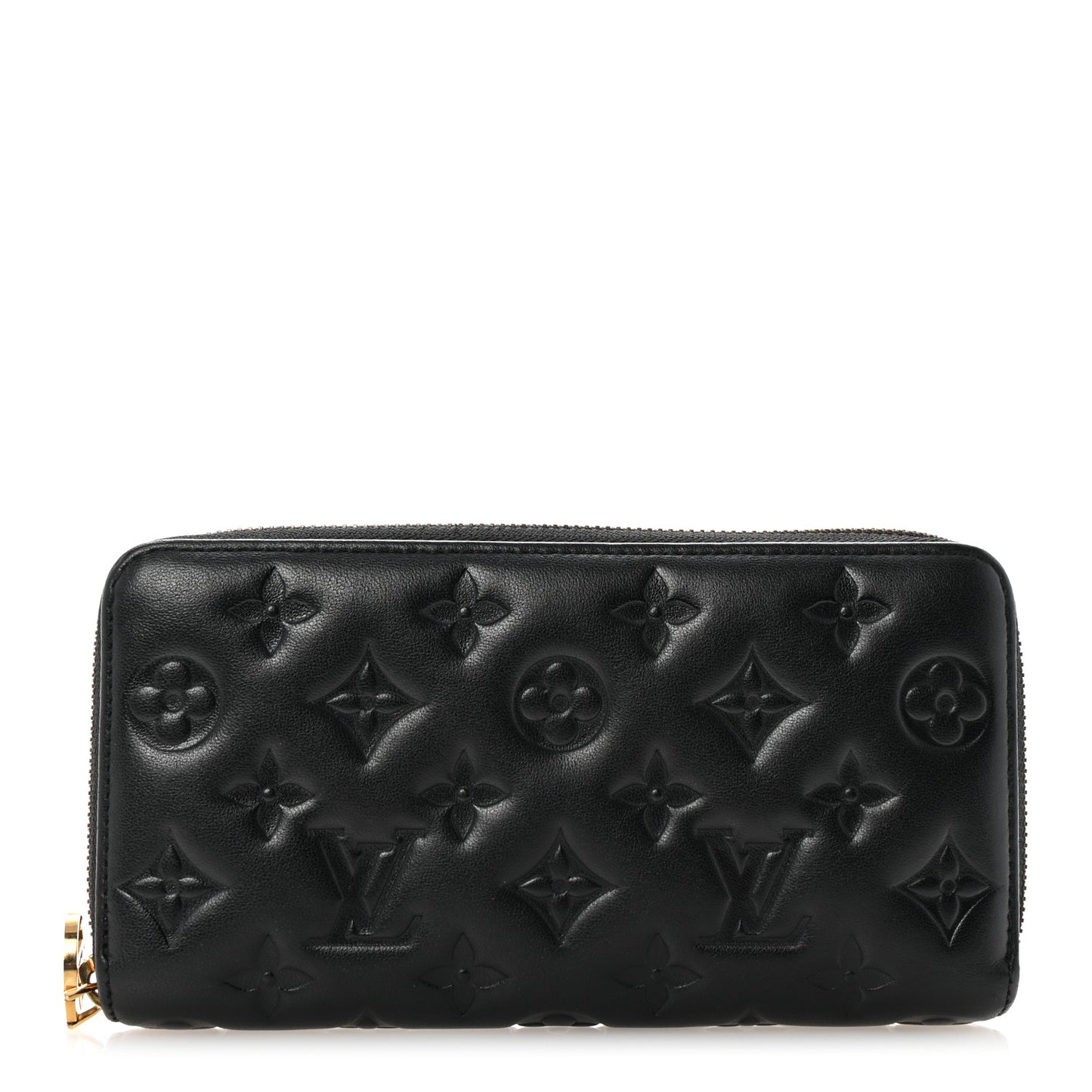 Lambskin Embossed Monogram Coussin Zippy Wallet Black