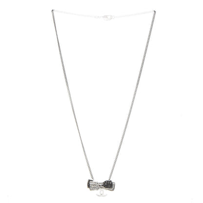 Chanel Crystal CC Bow Necklace Silver Black 3 of 5