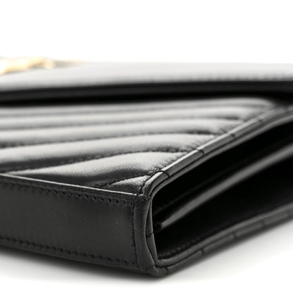 Saint Laurent Lambskin Matelasse Chevron Monogram Chain Wallet Black 10 of 11