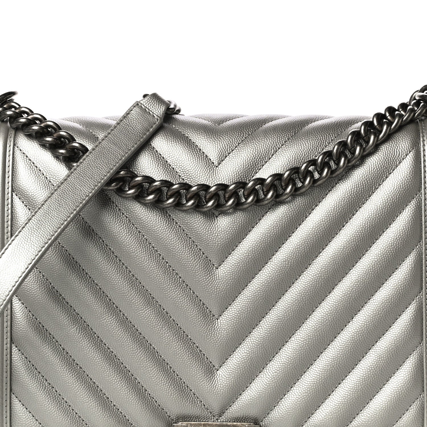 Chanel Metallic Caviar Chevron Quilted Large Boy Flap Silver 7 of 10