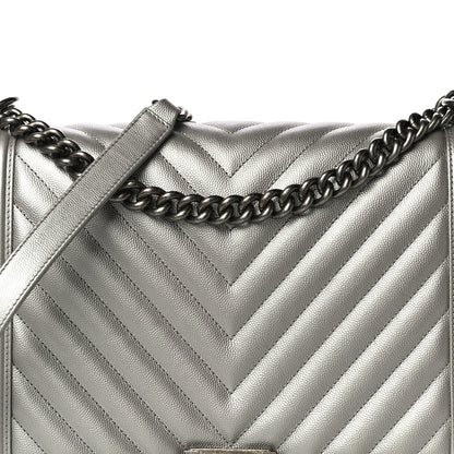 Chanel Metallic Caviar Chevron Quilted Large Boy Flap Silver 7 of 10