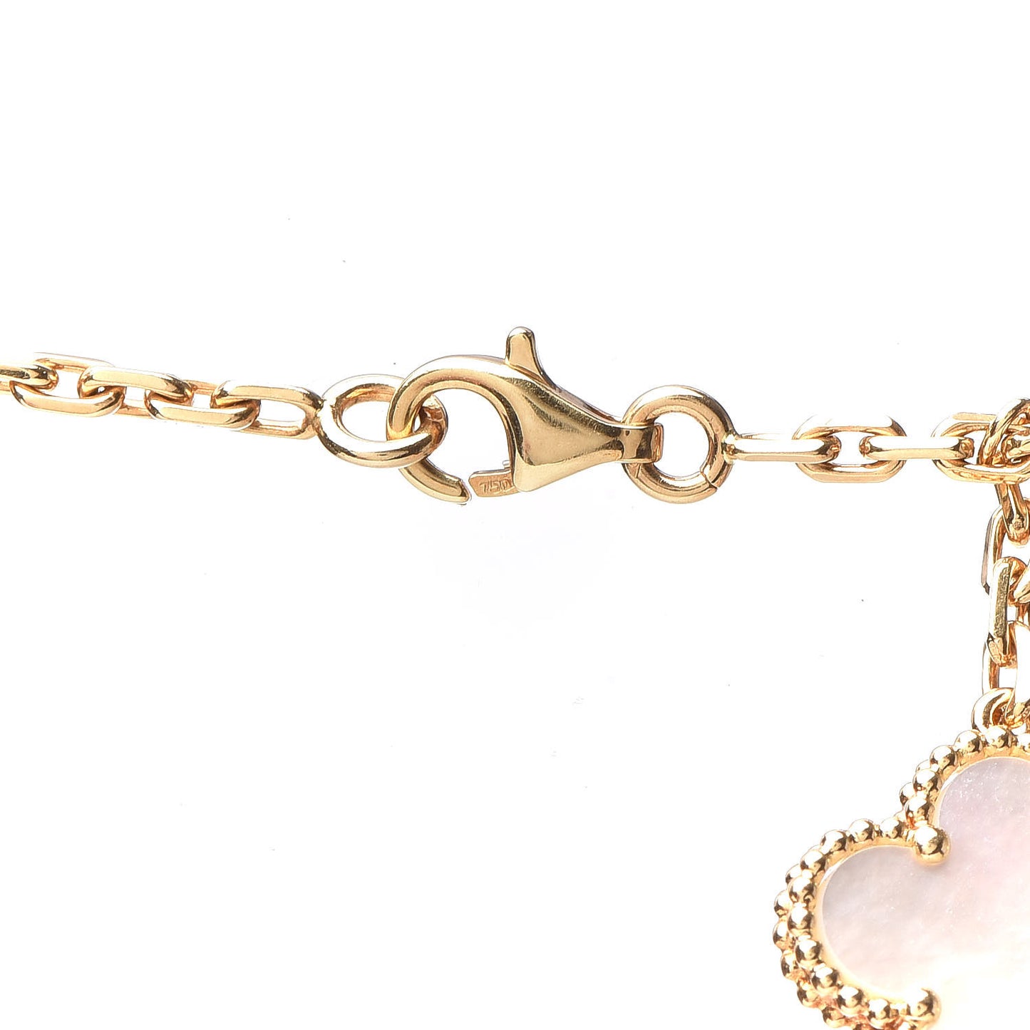 18K Yellow Gold Mother of Pearl Onyx 6 Motifs Magic Alhambra Necklace