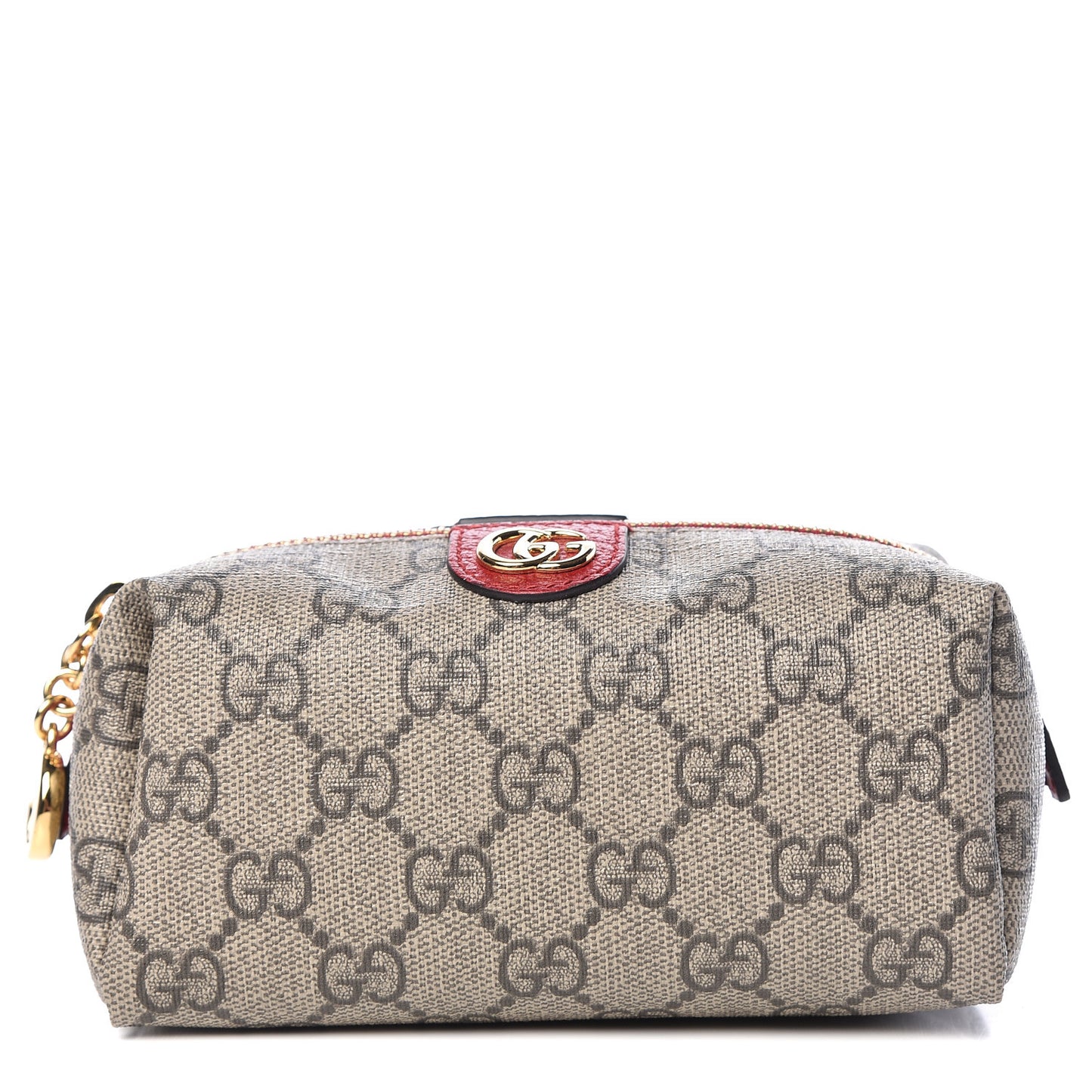 Soft GG Supreme Monogram Calfskin Small Ophidia Cosmetic Case Beige Ebony Hibiscus Red