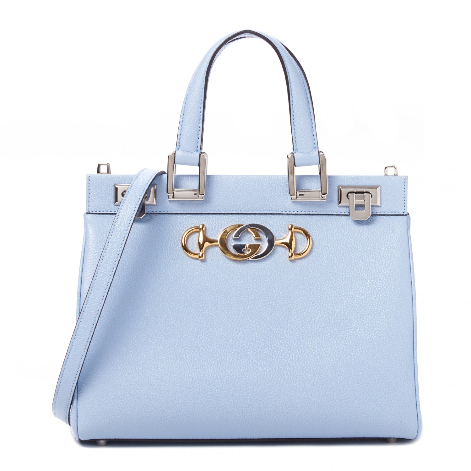 Gucci Posillipo Grain Calfskin Small Zumi Top Handle Bag Porcelain Light Blue 1 of 8