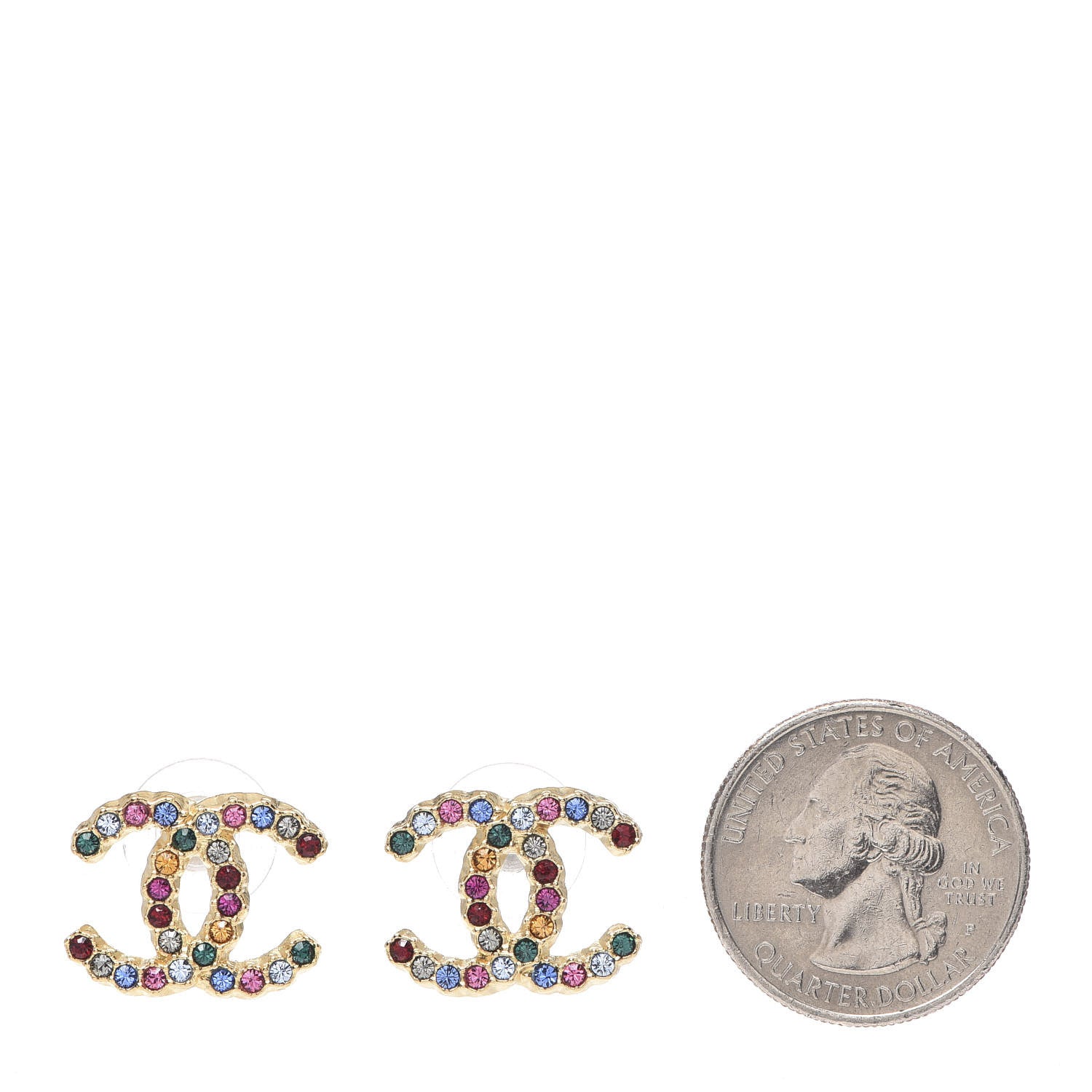 Chanel Crystal Over The Rainbow CC Earrings Gold Multicolor 2 of 4