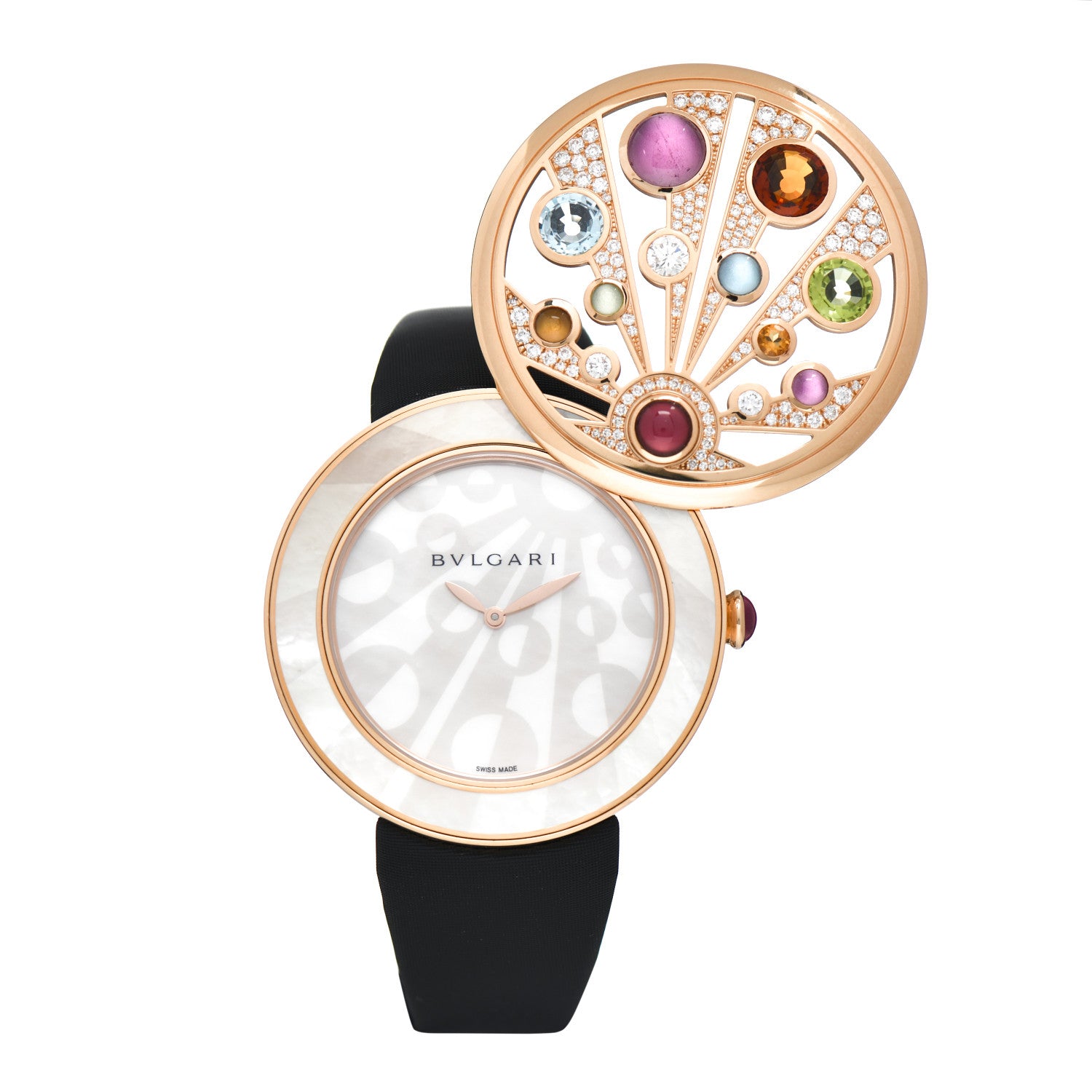 Bulgari 18K Rose Gold Satin Diamond Mother of Pearl 40mm Mediterranean Eden Quartz Watch 2 of 5