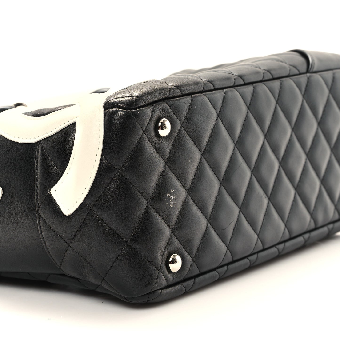 Calfskin Quilted Large Cambon Bowler Black White