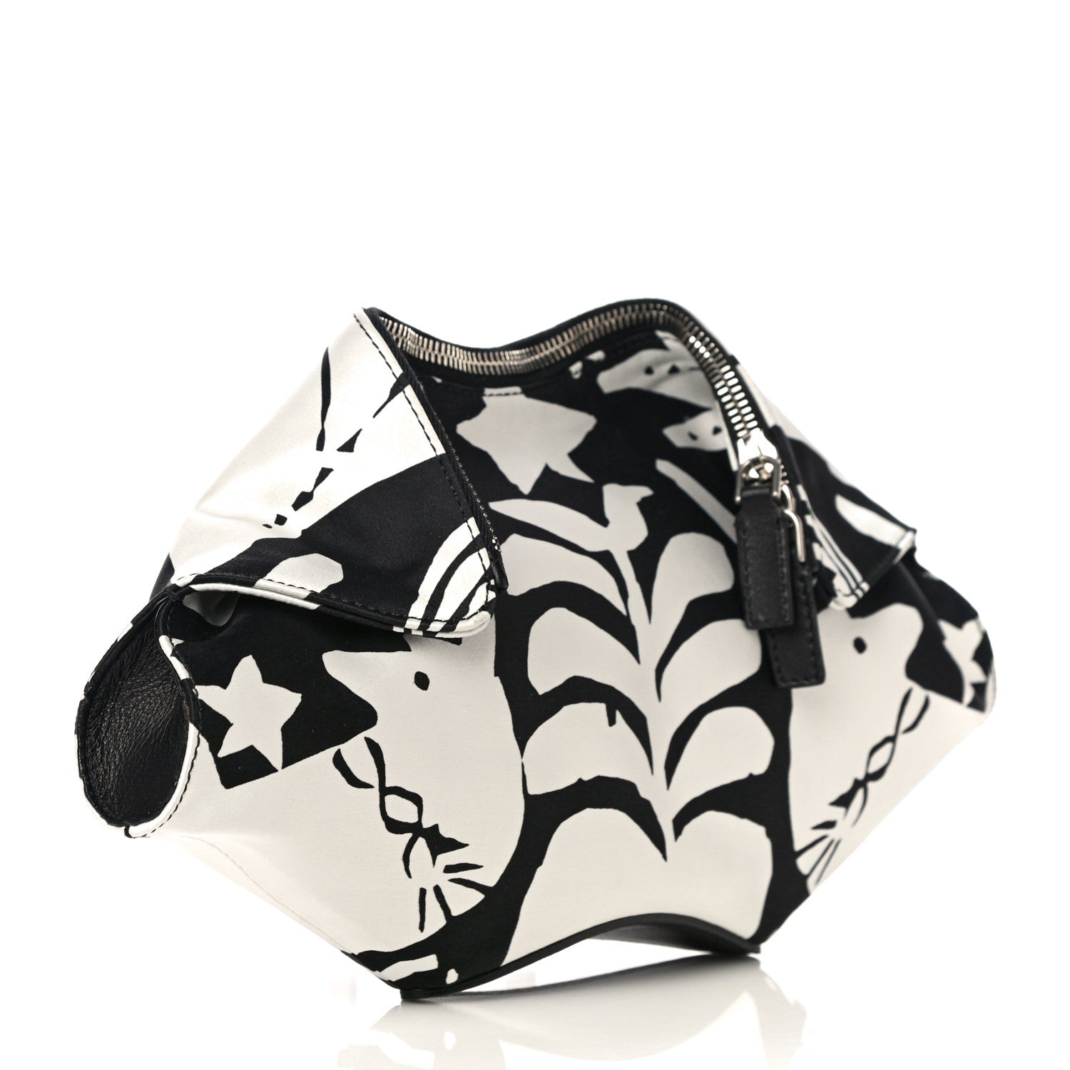 Alexander McQueen Silk Unicorn Print De Manta Clutch Black White 3 of 13