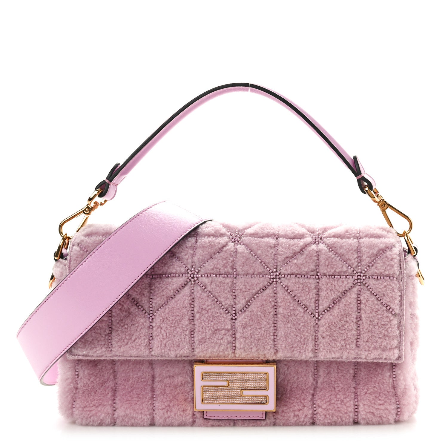Fendi Sheepskin Crystal Beaded Baguette Violet 1 of 8
