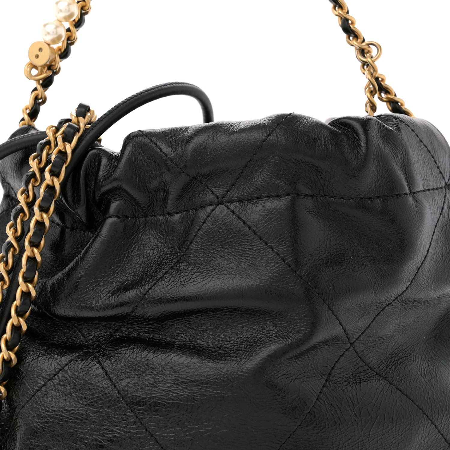 Chanel Shiny Crumpled Calfskin Quilted Pearl Mini Chanel 22 Black 8 of 10