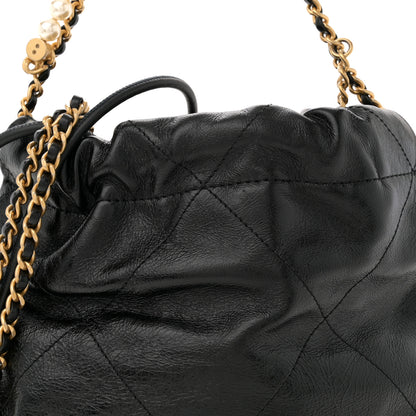 Chanel Shiny Crumpled Calfskin Quilted Pearl Mini Chanel 22 Black 8 of 10