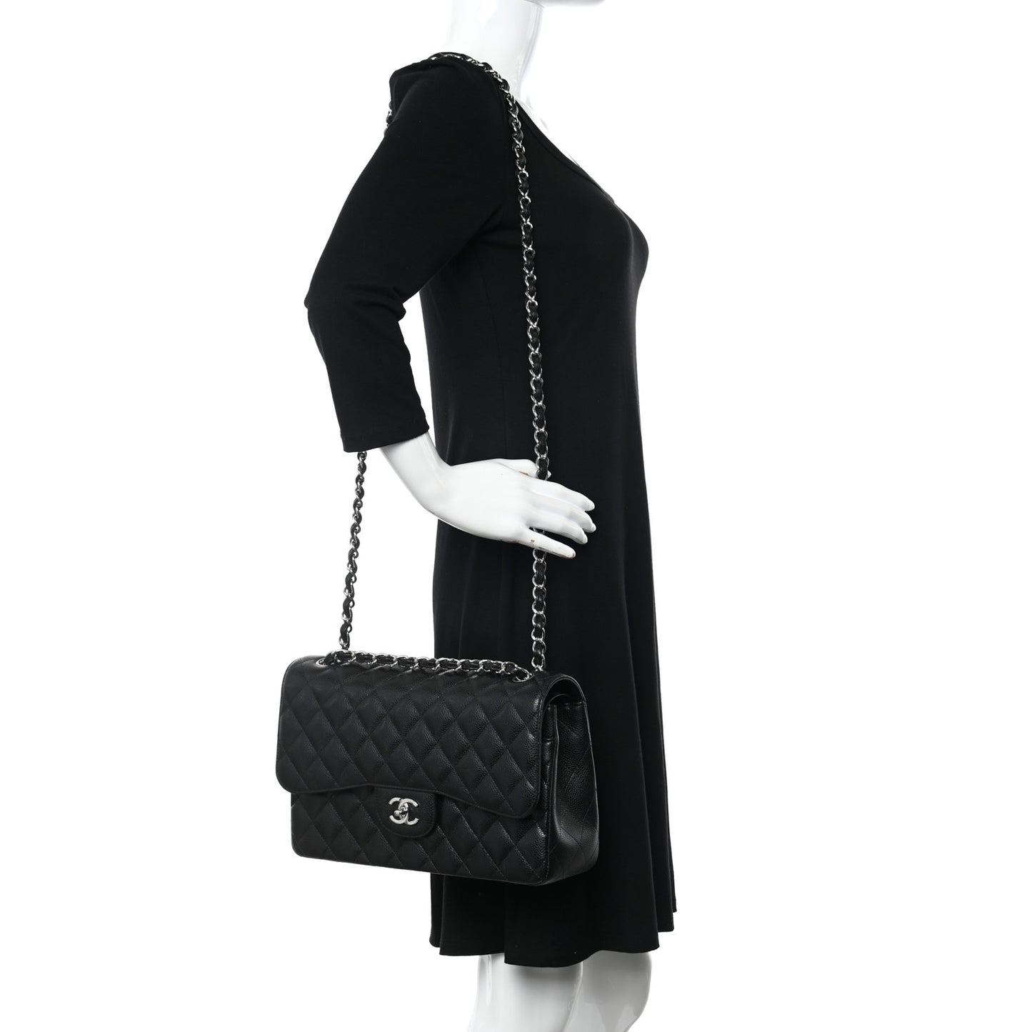 Caviar Quilted Jumbo Double Flap Black