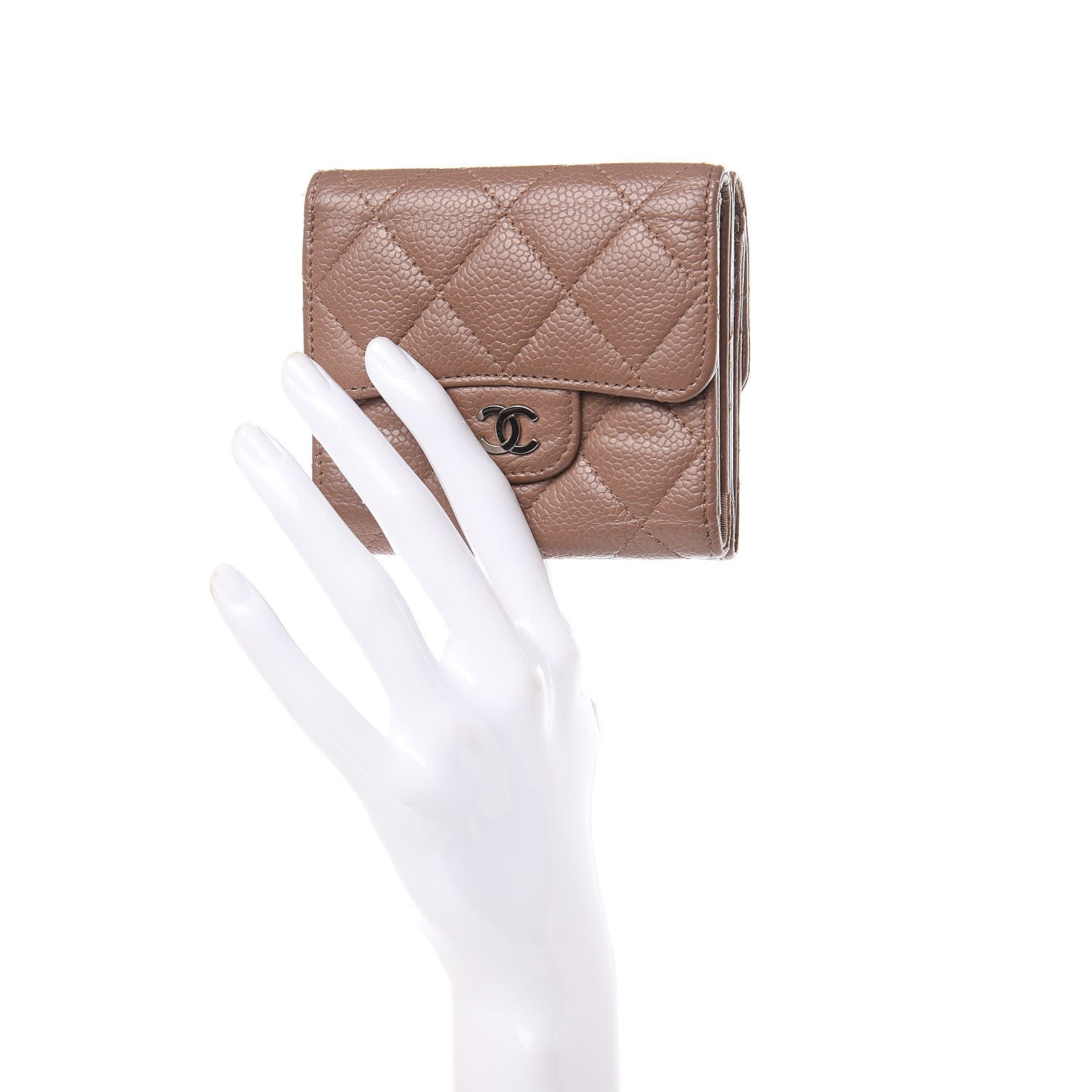 Chanel Caviar Quilted Compact Flap Wallet Dark Beige 2 of 14