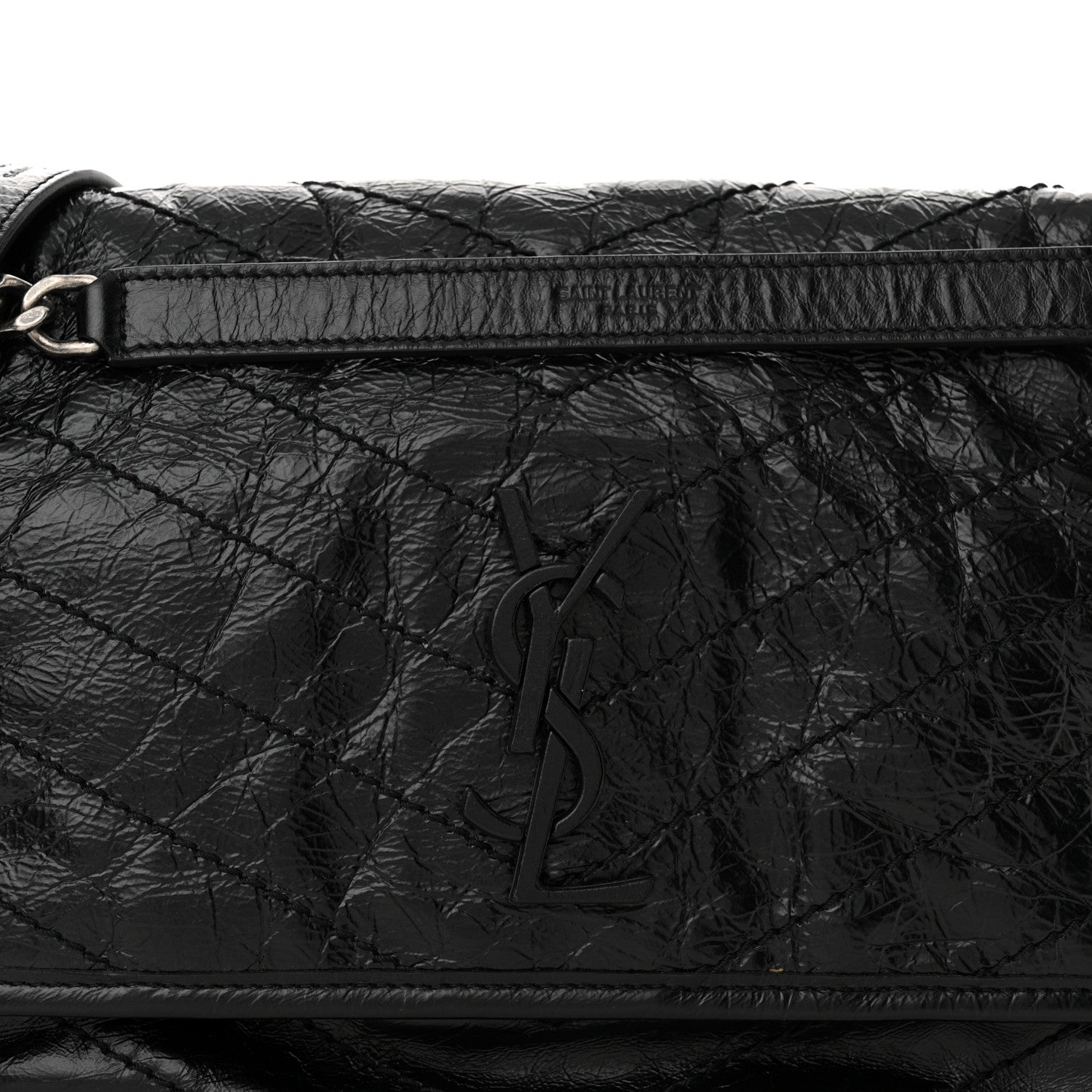 Saint Laurent Crinkled Calfskin Matelasse Monogram Medium Niki Chain Satchel Black 8 of 10