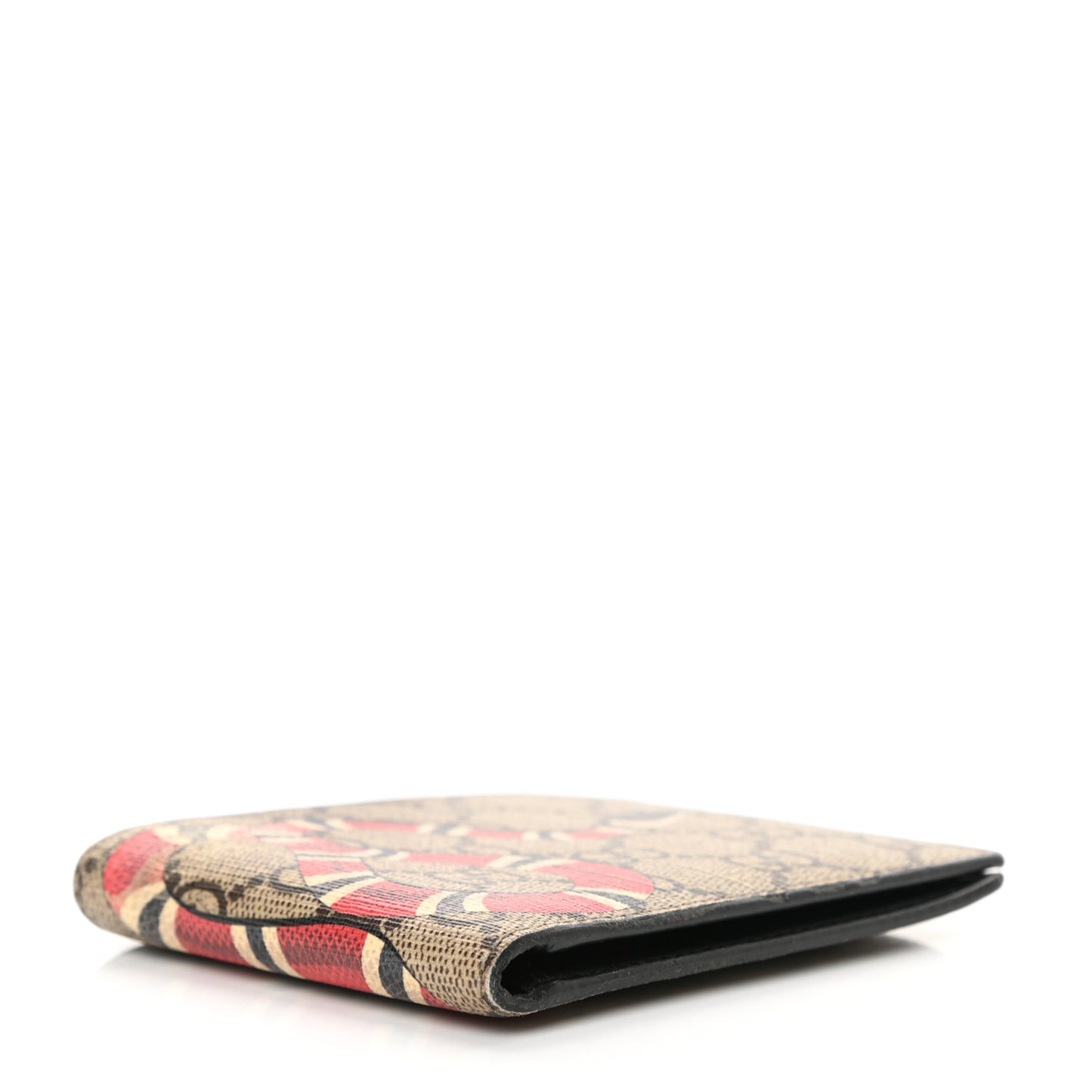 GG Supreme Monogram Selleria Calfskin Kingsnake Nice Bi-Fold Wallet Beige Ebony Multicolor Black
