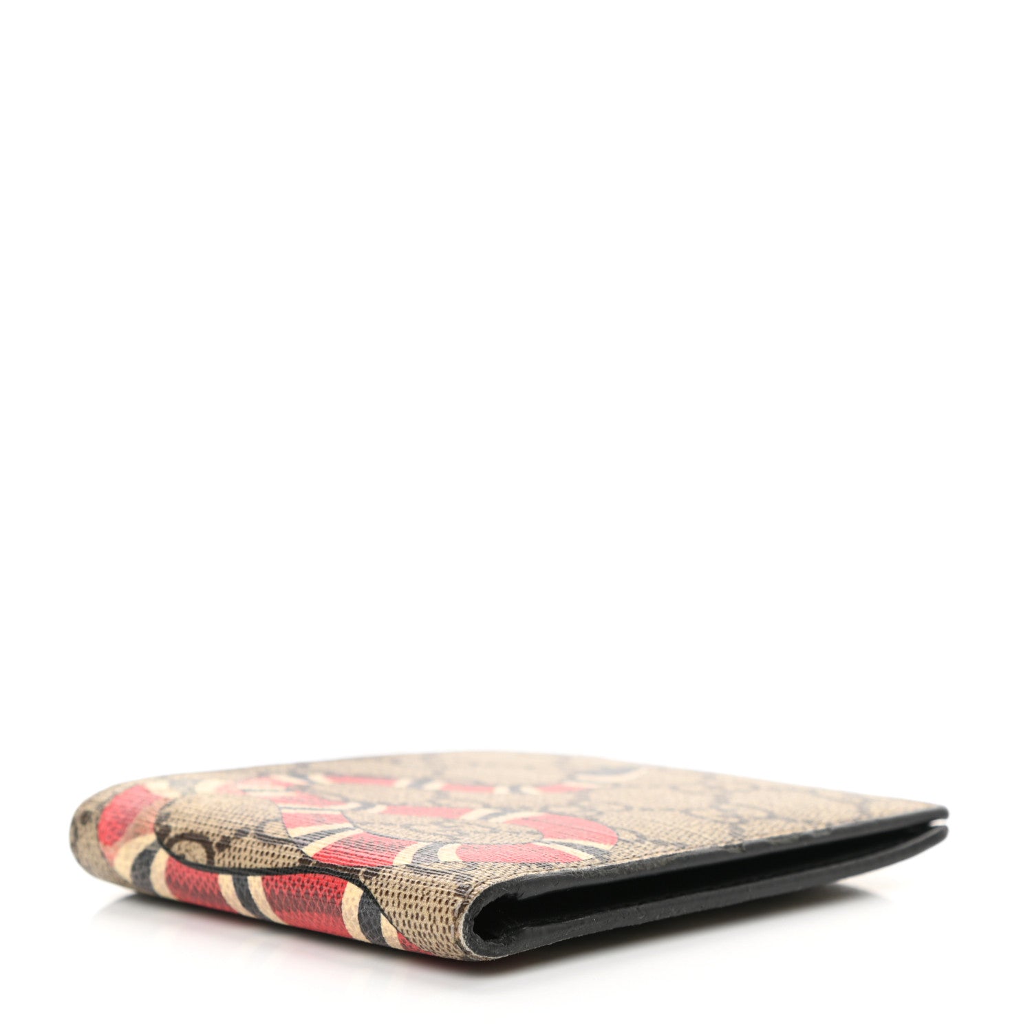Gucci GG Supreme Monogram Selleria Calfskin Kingsnake Nice Bi-Fold Wallet Beige Ebony Multicolor Black 4 of 12