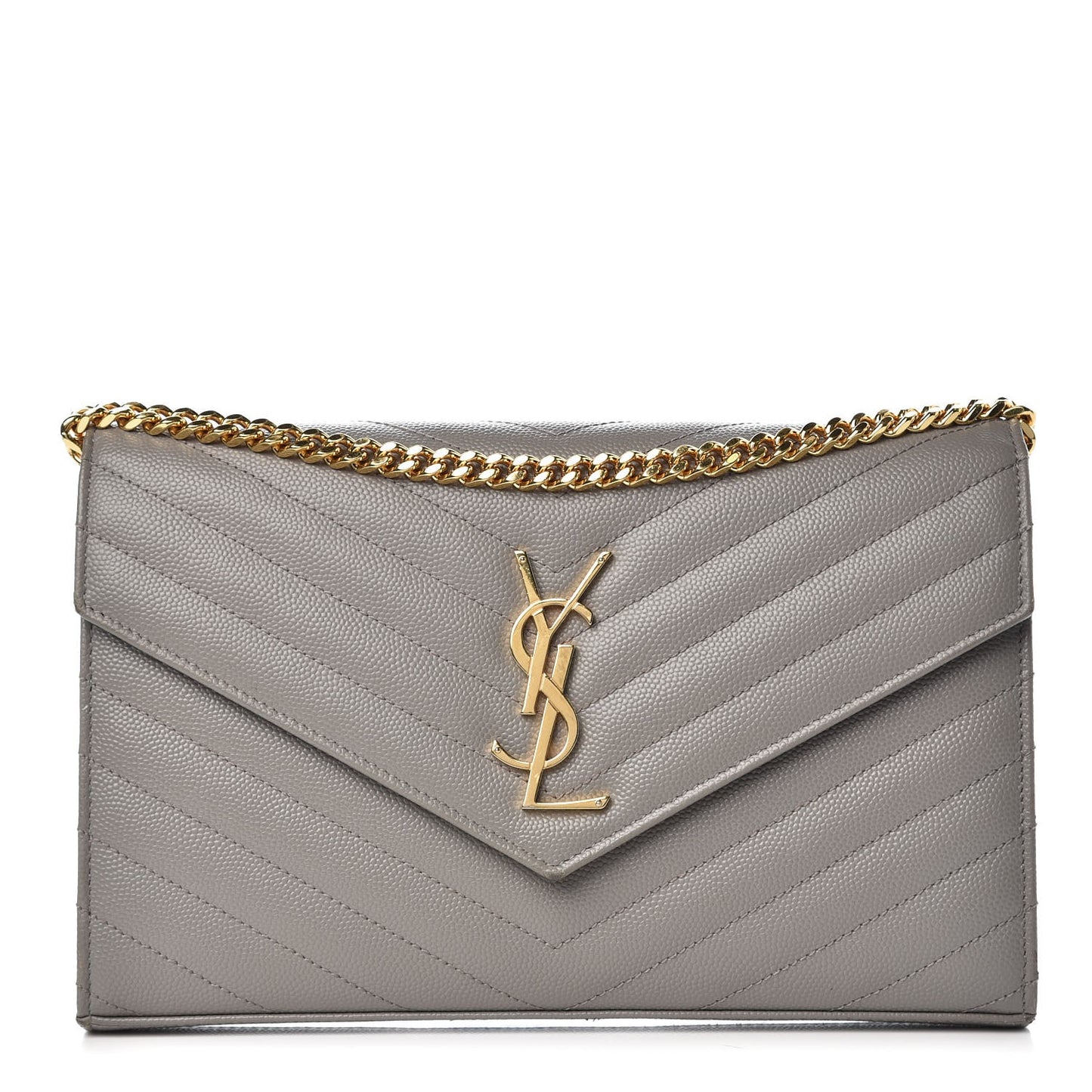 Grain De Poudre Matelasse Chevron Monogram Chain Wallet Oyster Grey