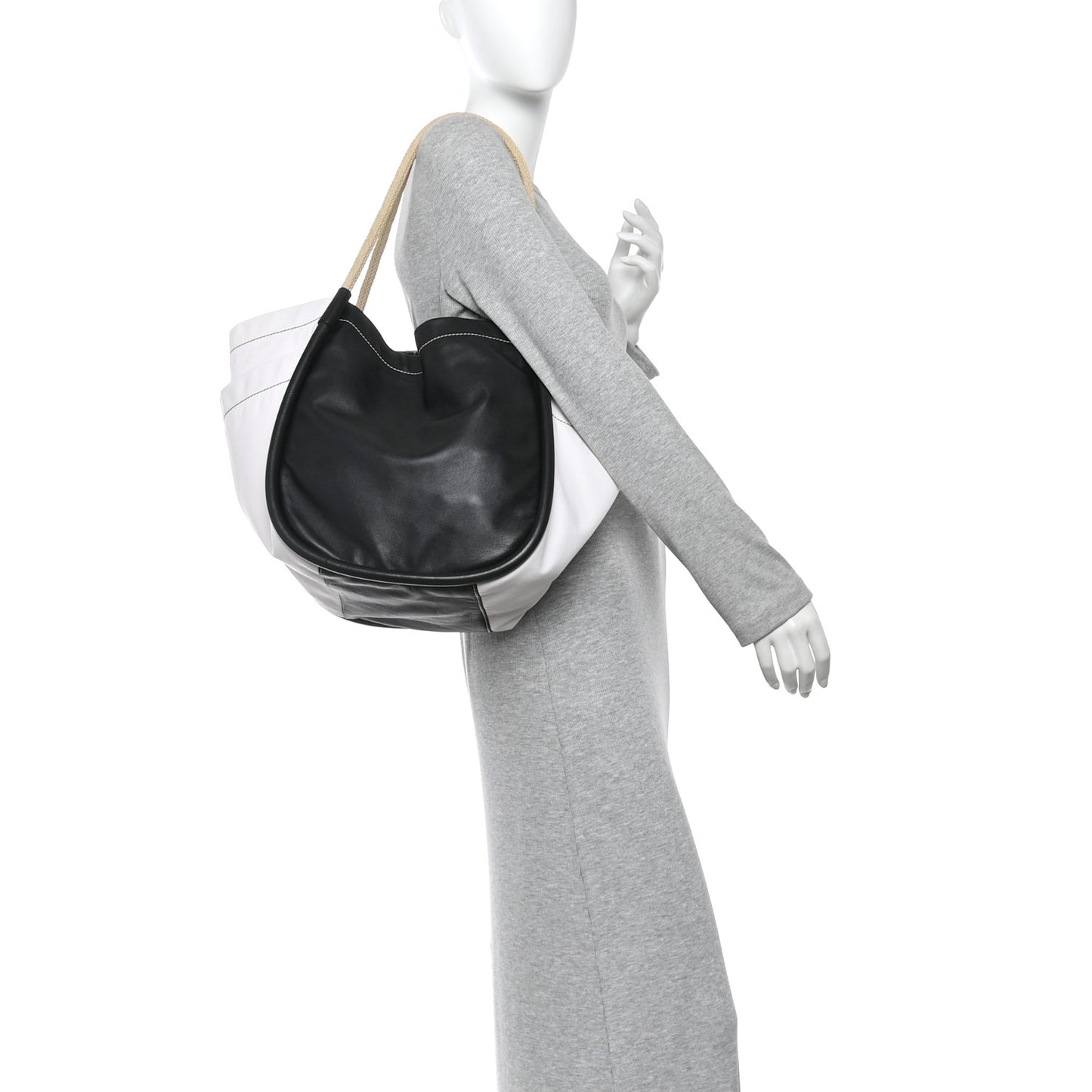 Nappa Colorblock Large Side Pockets Tote Black White