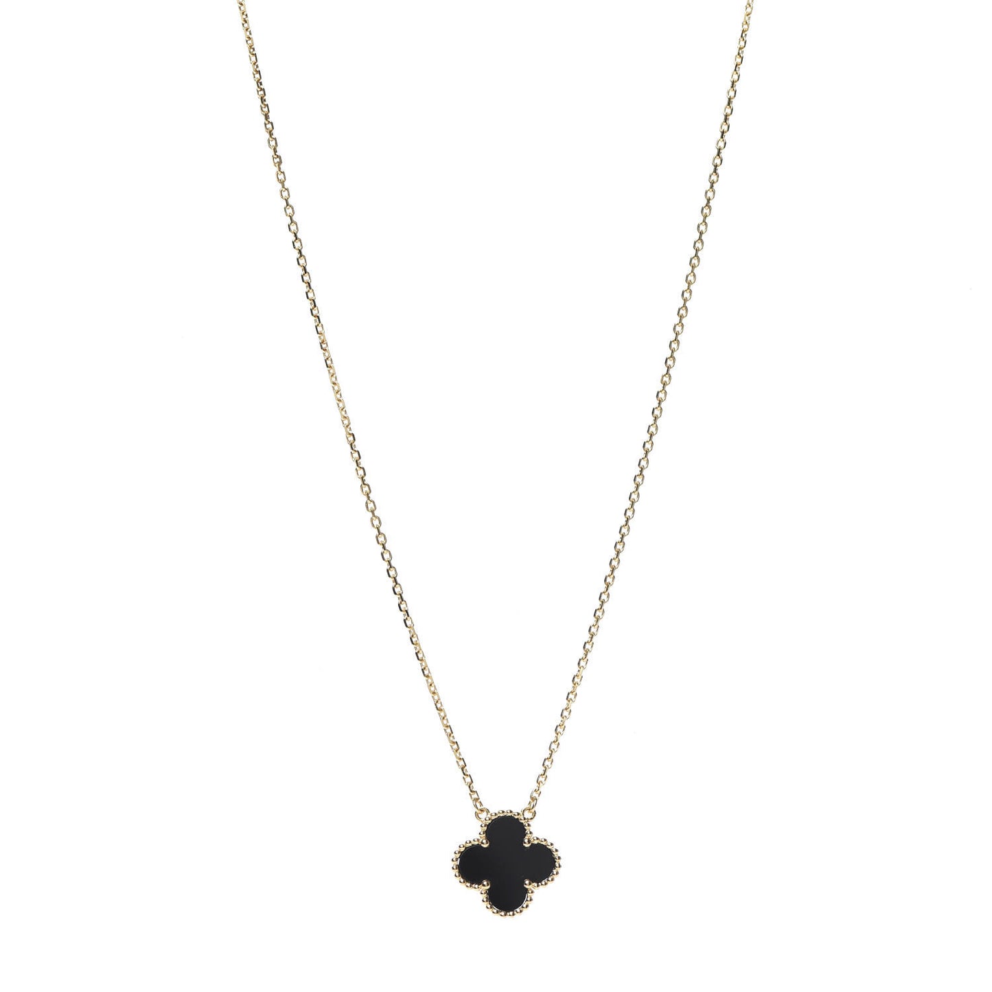 18K Yellow Gold Black Onyx Vintage Alhambra Pendant Necklace