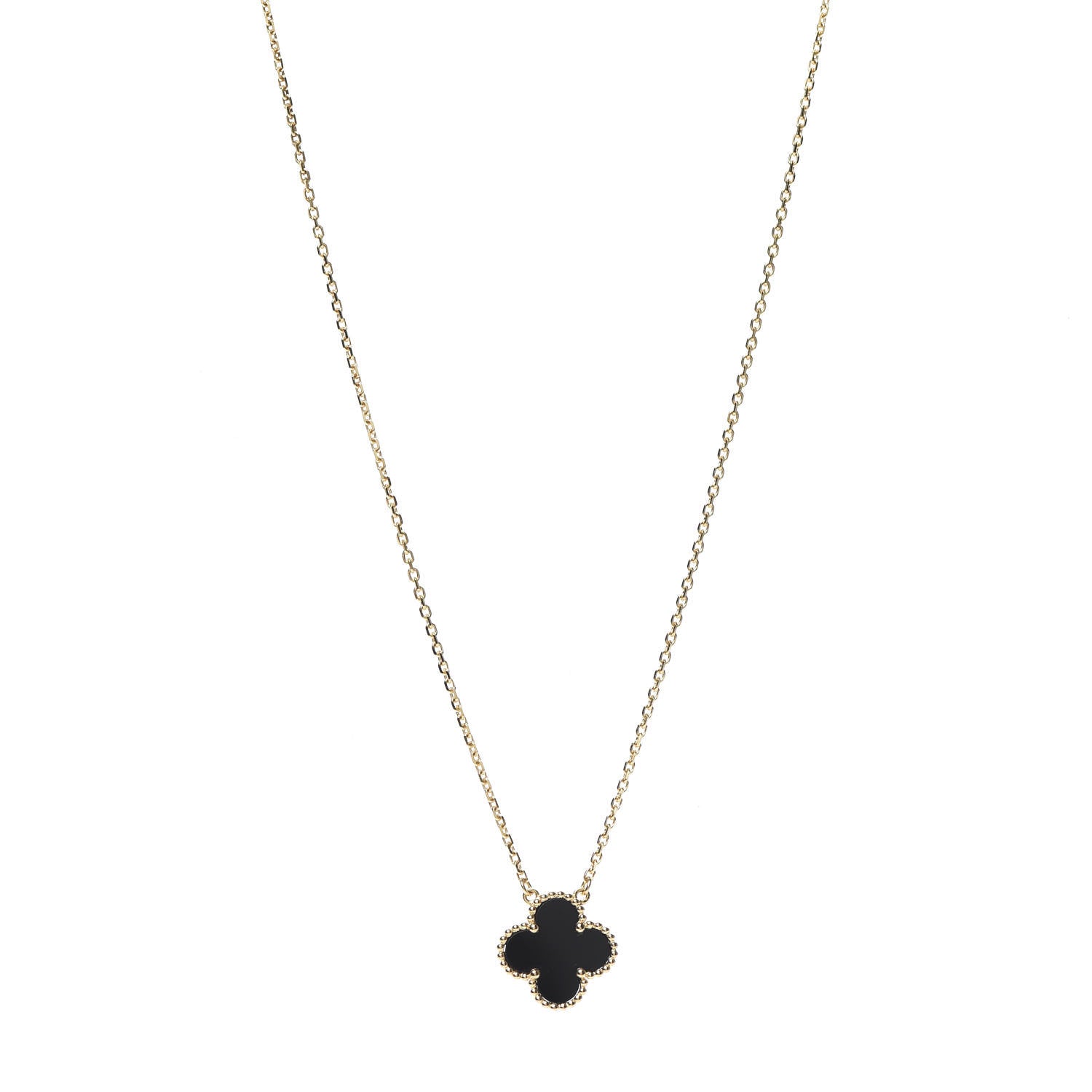 Van Cleef & Arpels 18K Yellow Gold Black Onyx Vintage Alhambra Pendant Necklace 1 of 6