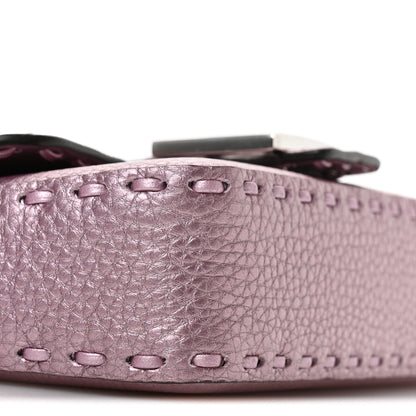 Fendi Metallic Cuoio Roma Sellerissima Nappa Sintetica Tape Stitch Mini Baguette Rosa Placca Argento 9 of 10